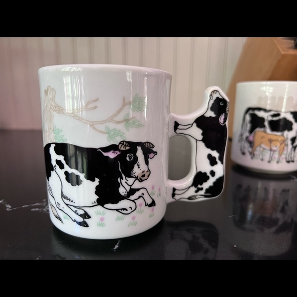 Set of 4 1990's Vintage cow mug with cow handle Holstein Friesian Sandra Rich - Picture 4 of 5